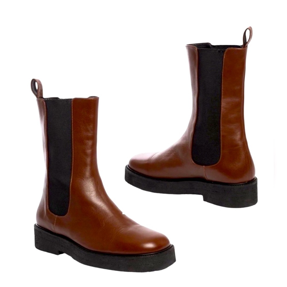 NWT STAUD Palamino Leather Pull-On Chelsea Boots- Mahogany Black Size 39 | US 9